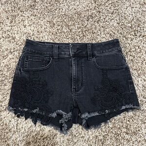 American Eagle Outfitters Black Denim Shorts with Lace Trim